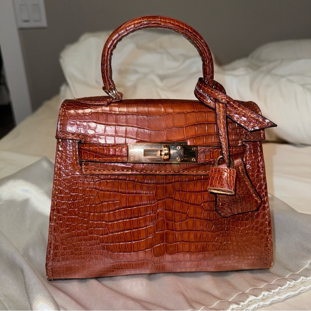 Authentic Crocodile Skin Brown Sling Women Formal Bag